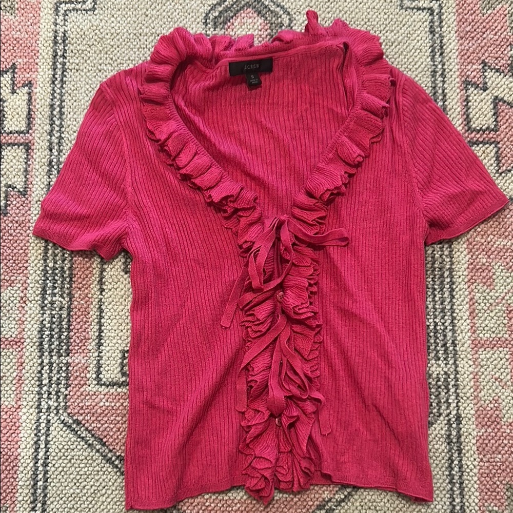 J. Crew Pink Ruffle Trim Women's Top